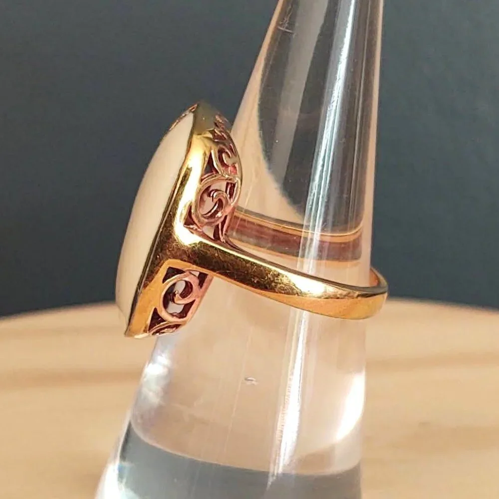 Oversized square cream enamel ring with crystal accents